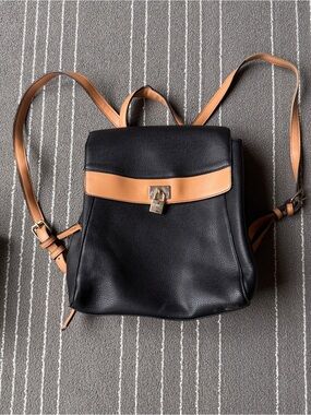Classic Black and Tan Leather Backpack